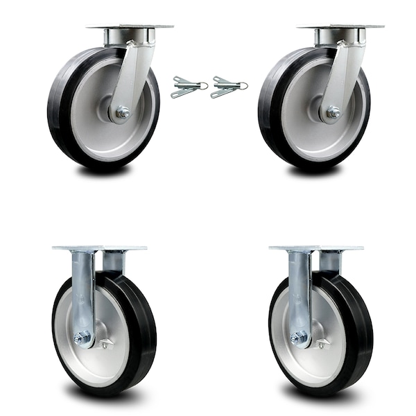 Service Caster 8 Inch Kingpinless Rubber on Aluminum Wheel Caster Swivel Locks 2 Rigid, 2PK SCC-KP30S820-RAR-BSL-2-R-2 - main